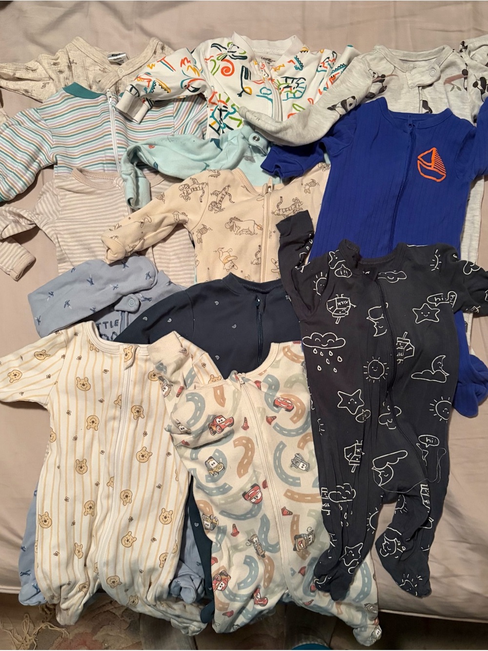 Baby Footed Pajama Bundle - Neutral & Blue Prints